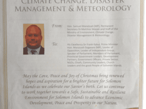 Ministry of Environment, Climate Change, Disaster Management and Meteorology – Christmas Message: SWN 15044 December 2015