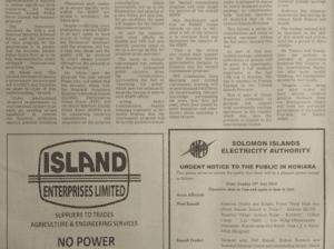Solomon Power: (SIEA) – Urgent Notice to the Public in Honiara: SIN 225 July 2014