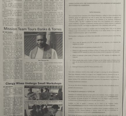 The National Parliament of Solomon Islands – Consultation into Independence of the Members of Parliament (Entitlements) – Submissions Call: SIN 270 June 2015