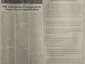 Ministry of Education and Human Resources – Public Tender -Building Works for the MEHRD National Office Refurbishment Project: SIN 253 February 2015