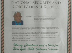 Ministry of Police, National Security and Correctional Services – Christmas Message : SWN 15044 December 2015