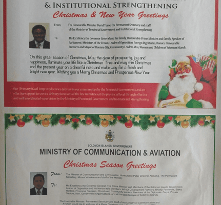Ministry of Provincial Government & Institutional Strengthening – Christmas and New Year Greetings: SWN 15044 December 2015